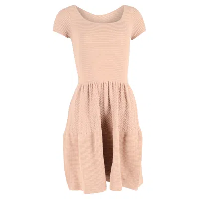 Sandro Knitted Scoop Neck Mini Dress In Nude Cotton In Brown