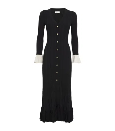 Sandro Womens V-neck Contrast-cuff Knitted Midi Dress Navy Blue