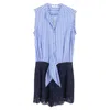 Sandro Lace And Pinstripe Playsuit In Light Blue Cotton In Blue