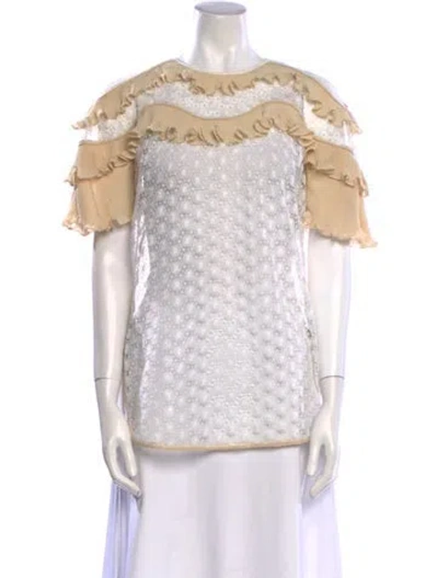 Pre-owned Sandro Lace Bateau Neckline Blouse In White