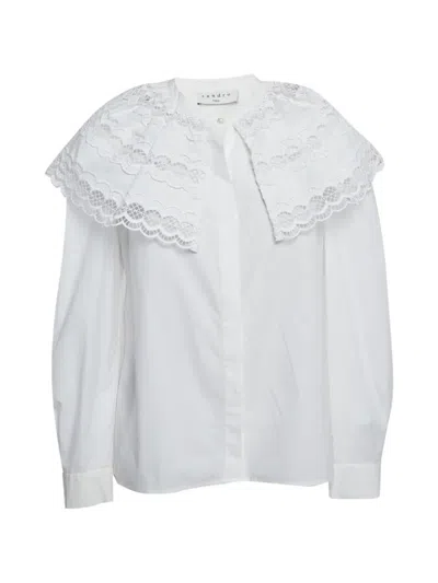 Pre-owned Sandro Lace Collar Blouse In White