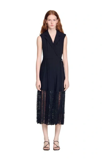 Sandro Lace Collar Maxi Dress In Black