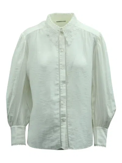 Pre-owned Sandro Lace-collar Puffed-sleeve Shirt In White