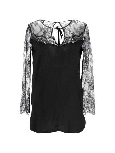 Pre-owned Sandro Lace-detail Blouse In Black