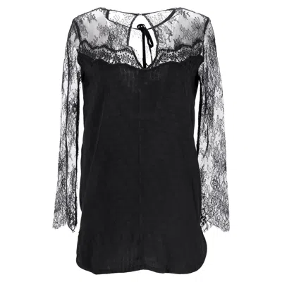 Sandro Lace Detail Blouse In Black Polyester