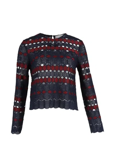 Pre-owned Sandro Lace-detail Long-sleeved Blouse In Blue