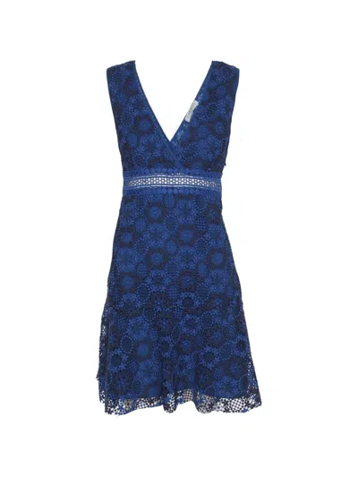 Pre-owned Sandro Lace Flared Mini Dress In Blue