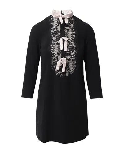 Sandro Lace Inset Bow Collar Dress In Black Polyester