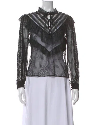 Pre-owned Sandro Lace Lace Pattern Blouse In Black