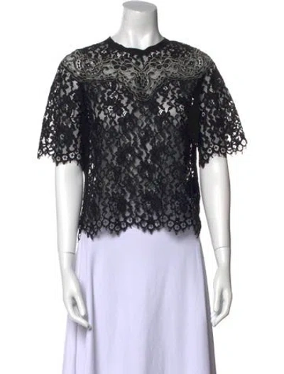 Pre-owned Sandro Lace Lace Pattern Crop Top In Black