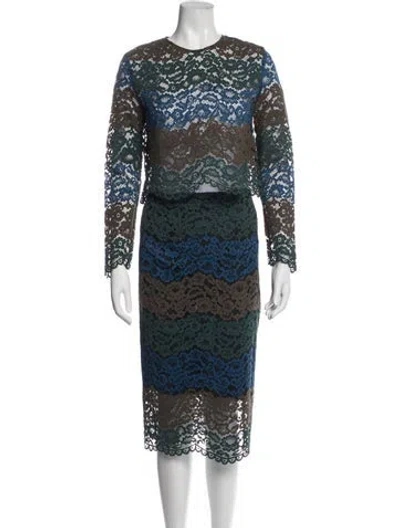 Pre-owned Sandro Lace Lace Pattern Skirt Set In Blue