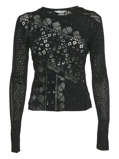 Pre-owned Sandro Lace Long-sleeve Top In Black