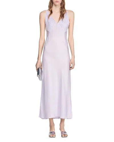 Sandro Lace-trim Maxi Dress In Purple