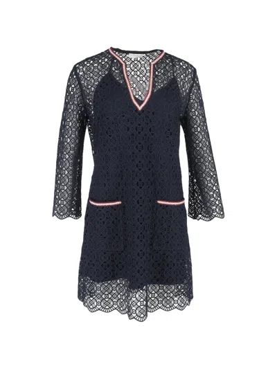 Pre-owned Sandro Lace Mini Dress In Blue
