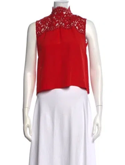 Pre-owned Sandro Lace Mock Neck Top In Red