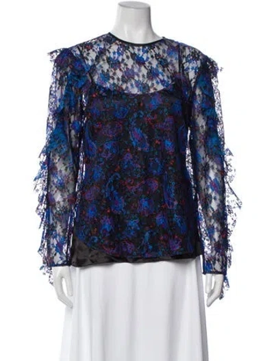 Pre-owned Sandro Lace Paisley Print Blouse In Blue