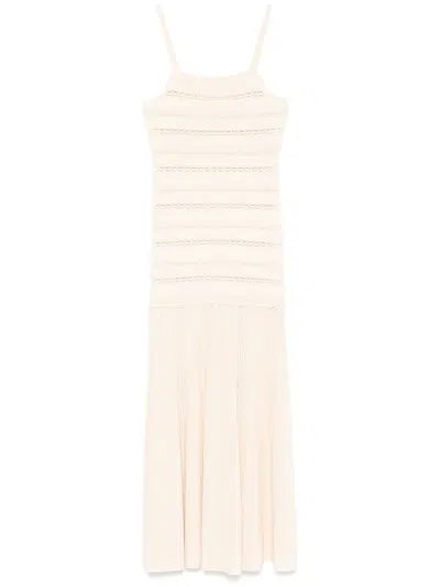 Sandro Lace-panelling Maxi Dress In Vanilla
