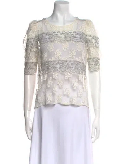 Pre-owned Sandro Lace Pattern Bateau Neckline Crop Top In Neutral