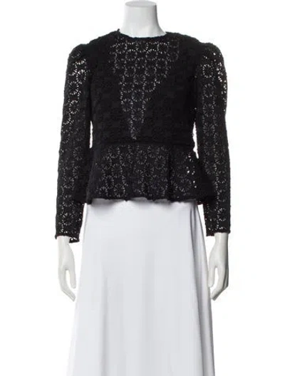 Pre-owned Sandro Lace Pattern Crew Neck Blouse In Black
