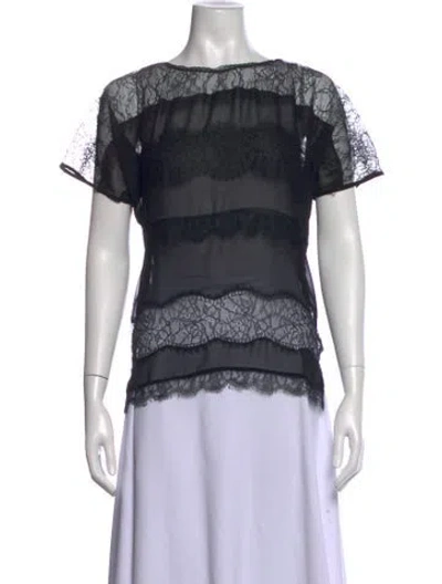 Pre-owned Sandro Lace Pattern Crew Neck Blouse In Black