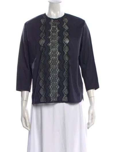 Pre-owned Sandro Lace Pattern Crew Neck Blouse In Blue