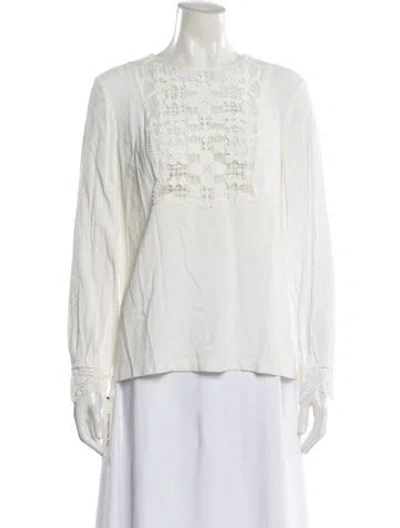 Pre-owned Sandro Lace Pattern Crew Neck Blouse In Neutral