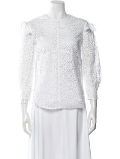 Pre-owned Sandro Lace Pattern Crew Neck Blouse In White