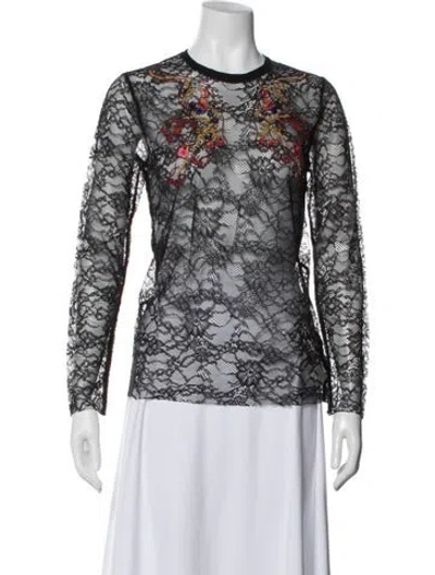 Pre-owned Sandro Lace Pattern Crew Neck Blouse In White