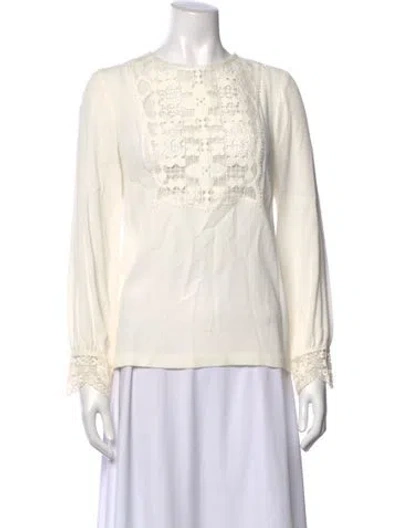 Pre-owned Sandro Lace Pattern Crew Neck Blouse In White
