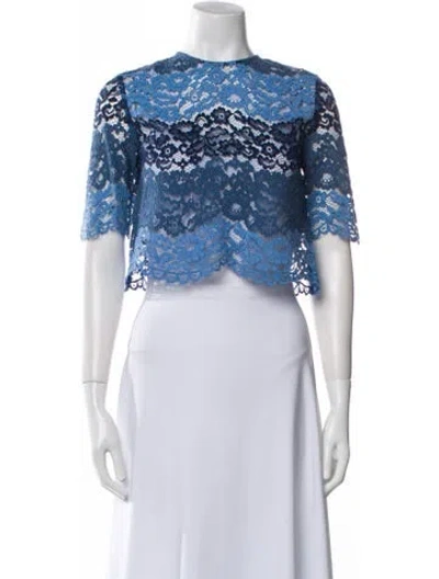 Pre-owned Sandro Lace Pattern Crew Neck Crop Top In Blue