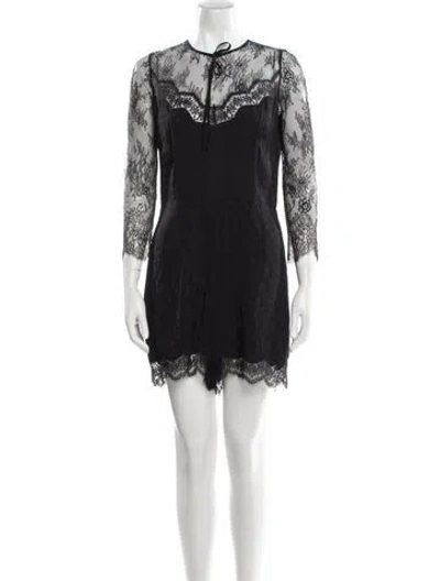 Pre-owned Sandro Lace Pattern Crew Neck Romper In Black