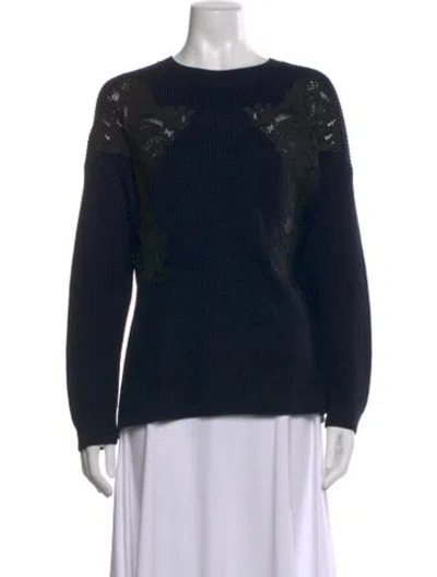 Pre-owned Sandro Lace Pattern Crew Neck Sweater In Blue