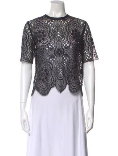 Pre-owned Sandro Lace Pattern Crew Neck Top In Black