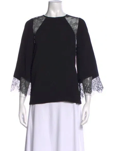 Pre-owned Sandro Lace Pattern Crew Neck Top In Black