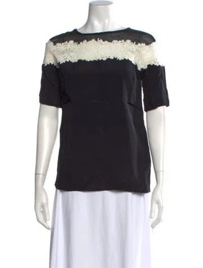 Pre-owned Sandro Lace Pattern Crew Neck Top In Black