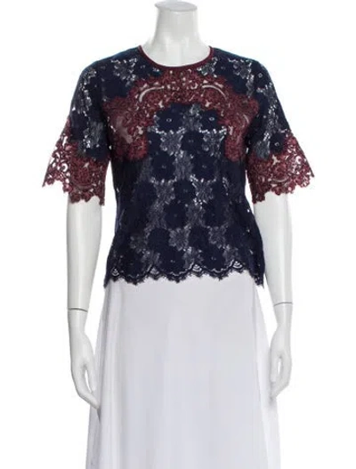 Pre-owned Sandro Lace Pattern Crew Neck Top In Blue