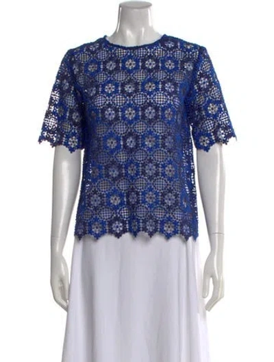 Pre-owned Sandro Lace Pattern Crew Neck Top In Blue