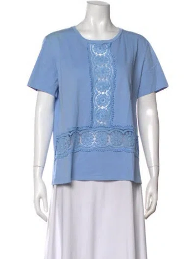 Pre-owned Sandro Lace Pattern Crew Neck Top In Blue