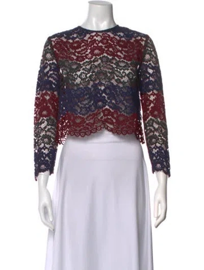 Pre-owned Sandro Lace Pattern Crew Neck Top In Burgundy