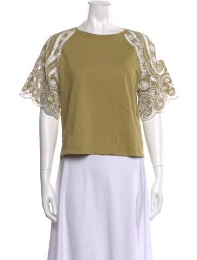 Pre-owned Sandro Lace Pattern Crew Neck Top In Green