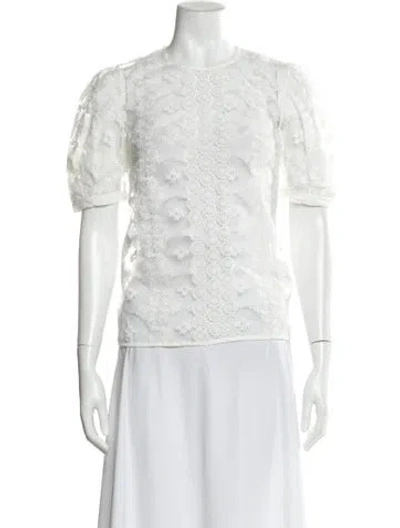 Pre-owned Sandro Lace Pattern Crew Neck Top In White