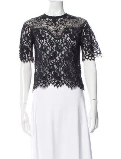 Pre-owned Sandro Lace Pattern Crew Neck Top In White