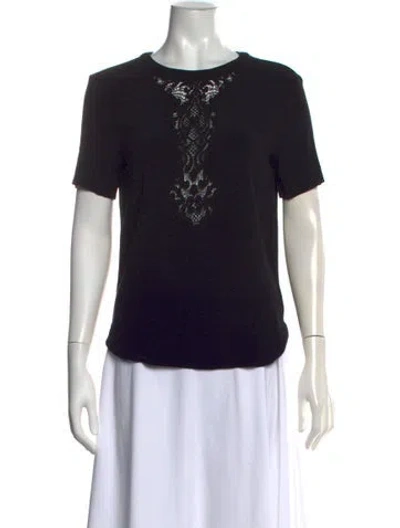 Pre-owned Sandro Lace Pattern Crew Neck T-shirt In Black