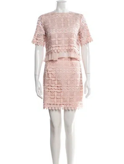 Pre-owned Sandro Lace Pattern Crochet Trim Skirt Set In Pink