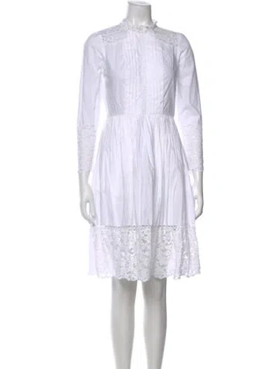 Pre-owned Sandro Lace Pattern Knee-length Dress In White