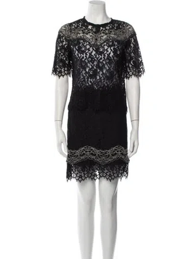 Pre-owned Sandro Lace Pattern Lace Trim Embellishment Skirt Set In Black
