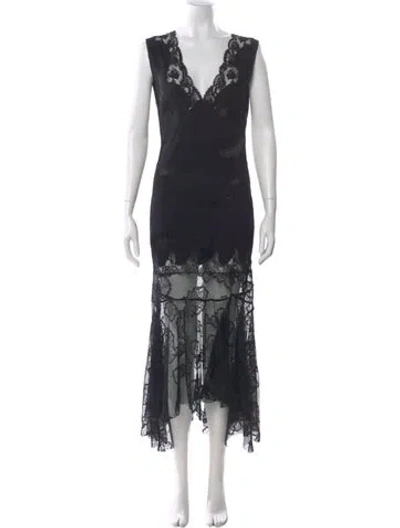 Pre-owned Sandro Lace Pattern Long Dress In Black