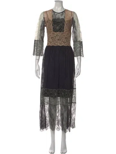Pre-owned Sandro Lace Pattern Long Dress In Black