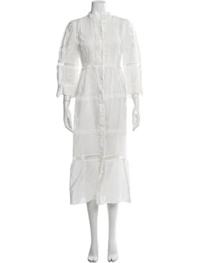 Pre-owned Sandro Lace Pattern Long Dress In White