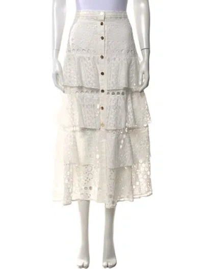 Pre-owned Sandro Lace Pattern Long Skirt In White